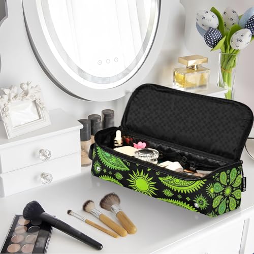Organizador 2 en 1 para herramientas de cabello con tapete resistente al calor y removible impermeable para planchas y rizadores, negro con paisley verde miniatura 7