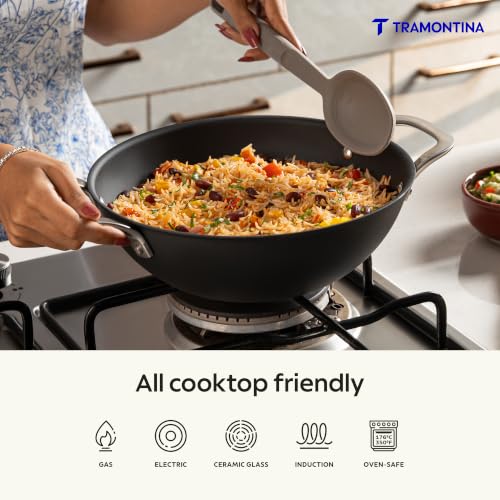 Image of TRAMONTINA Heritage Iron Kadai with Lid 24 cm 2.7 L | Black
