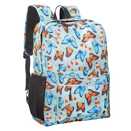 Image of Fenrici Butterfly Backpack for Girls, Teens, Girls' Backpack for School, Kids' Bookbags with Padded Laptop Compartment, Butterfly, Monarch Green, 17 Inch