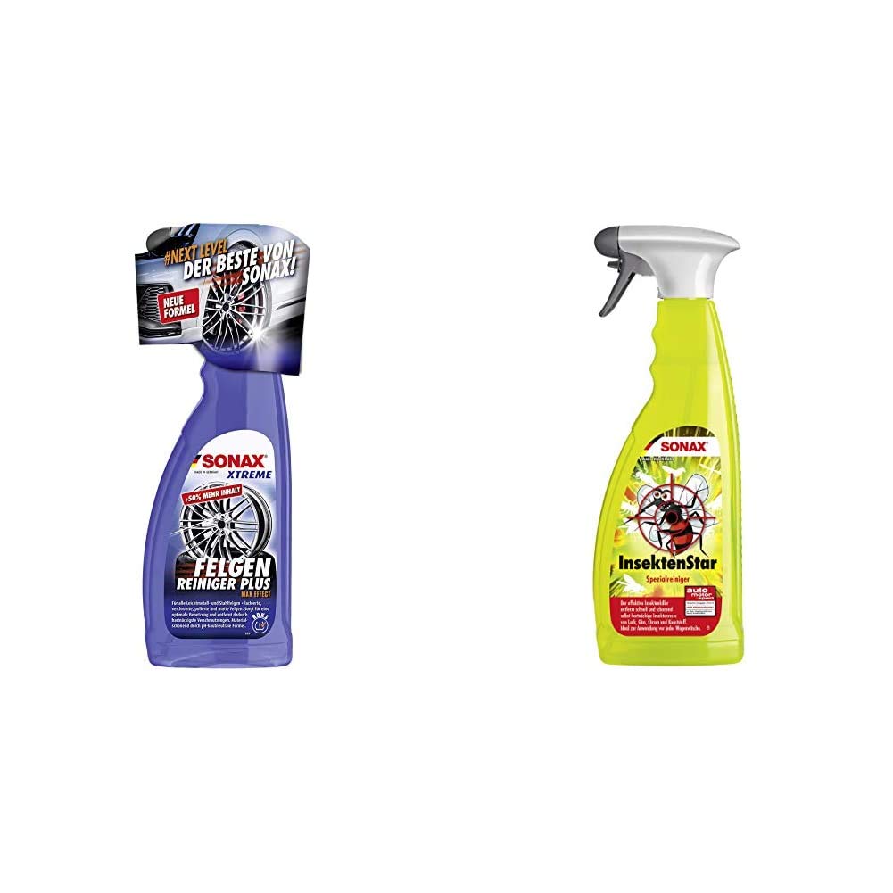 SONAX XTREME Felgenreiniger PLUS (750 ml) effiziente und säurefreie Reinigung aller Leichtmetall- und Stahlfelgen & InsektenStar (750 ml) entfernt schnell und schonend selbst Insektenverschmutzungen