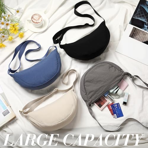 4 Pcs Nylon Crescent Crossbody Purses Bag for Women Men Half Moon Shape Sling Travel Bag Crescent Shoulder(Cold Colors)4