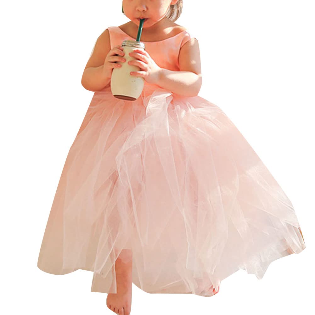 Ragazze Principessa d'Estate Abito da Tulle Satinato Elegante Cocktail Lungo Abiti da Festa da Spettacolo Serale Matrimonio Compleanno Battesimo Damigella d'Onore