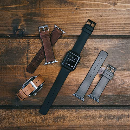 Image of BARTON WATCH BANDS- Black Leather and Rubber Hybrid - Choose Color & Size - Compatible with All Apple Watches (Ultra, SE, 8, 7, 6, 5, 4, 3, 2, 1) - 38mm, 40mm, 41mm, 42mm, 44mm, 45mm, 49mm