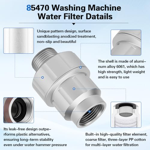 Image of Upgraded 85470 Washing Machine Water Filter,Micron Down Sediment Filter,85470 inline Filter Head Compatible with Most Standard Washers,Made of Aluminum Alloy(with Replacement Filter)