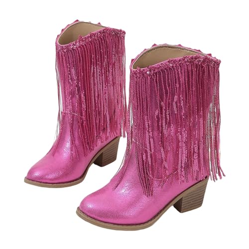 IWIHMIV Girls Cowboy Boots Mid Calf Glitter Western Riding Boots Toddler Wide Calf Low Chunky Heel Dress Booties2