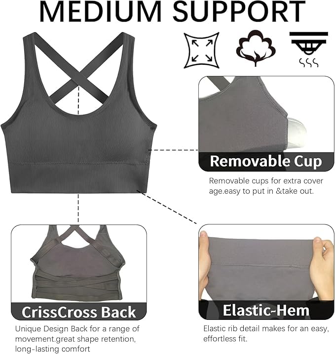Image of URSMART Sports Bras for Women, 2PCS Cross Back Sport Bras Running Sports Bras with Removable Pads(S /M)