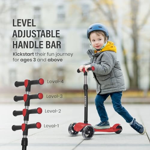 Image of 3 Wheel Kids Road Runner Scooter with Adjustable Height, Foldable Kick Scooter for 3+ Years | Skating Scooter Outdoor Toy for Boys & Girls, Birthday Gift | 50kg Capacity(Red)