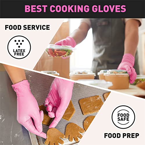 Image of OKIAAS Black /Pink Vinyl Disposable Gloves Latex Free, Food Grade, 5 mil, Cooking, Cleaning, Hair Dye, 50 /100 /200 /1000 Count