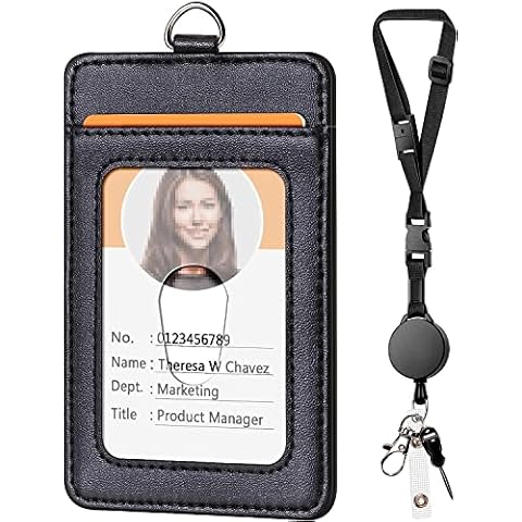 Leather Badge Holder and Adjustable Retractable Lanyards, Quick Release Buckle and Safety Breakaway Lanyards with Swivel Metal Clasp for Offices, Staff, Students, Employees Cover