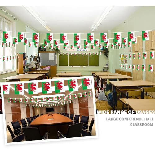 Image of Wales String Flag Pennant Banner, Small Mini Welsh Flags Bunting Banner, National Country Decoration for School, Party, Sports Events, Patriotic Festival, 33 Feet 30 Flags