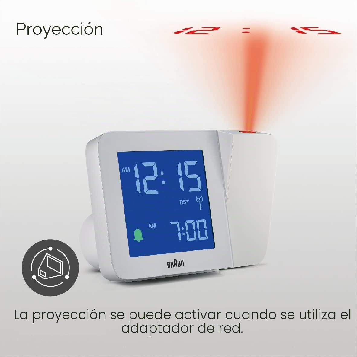 Braun Reloj Despertador Digital con radiocontrol Huso horario de Europa Central (DCF) con 4 Opciones de retroiluminación, Pantalla LCD Negativa, Ajuste rápido, Blanco, Modelo BC15W-DCF