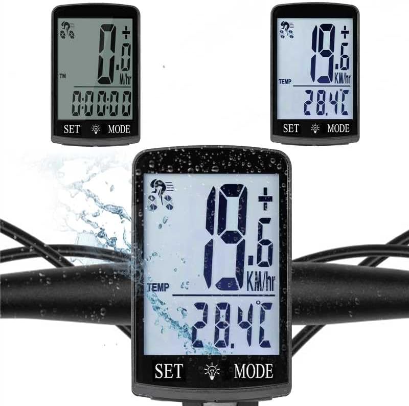 Computadora de bicicleta y odómetro inalámbrico Big Secrren 3.3IN MPH KMH Velocímetro de bicicleta con despertador automático Ciclismo Old School