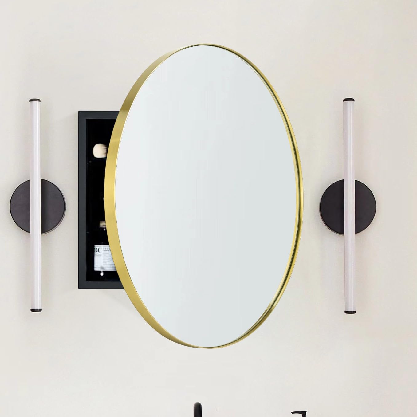 EGHOME Surface Mount Brushed Gold Round CircleBathroom Medicine Cabinet with Mirror Circlular Shaped Stainless Steel Metal Framed Medicine Cabinets