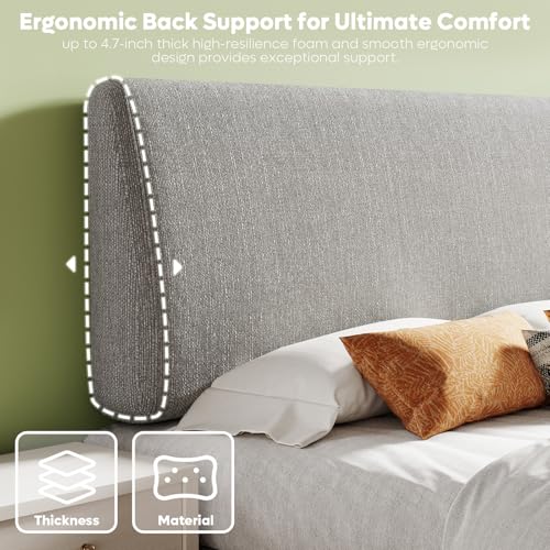 Image of Pinmoco 4.7 inch Headboard for Full Size Bed, No Drill Needed, Gray | 5-Min Assembly, Upholstered Headboard for 8-14 Inch Mattress, Washable Cover, Perfect for Renters Dorm Kids Pet