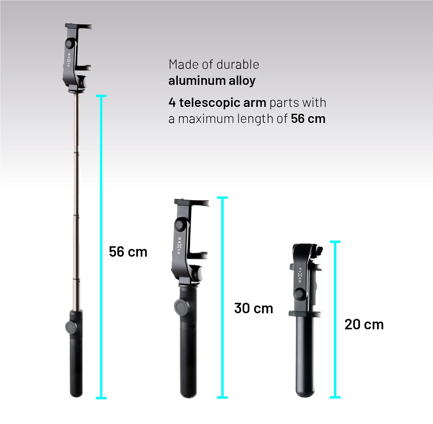 FIXED Snap Lite Selfie Stick – Treppiede per telefono con grilletto wireless – Asta telescopica in lega di alluminio 56 cm con testa girevole a 360 gradi – Ideale per vacanze, viaggi