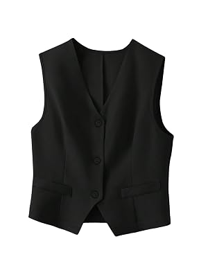 Verdusa Womens Old Money Button Down Blazer Vest Sleeveless Business Causal Jacket Tops