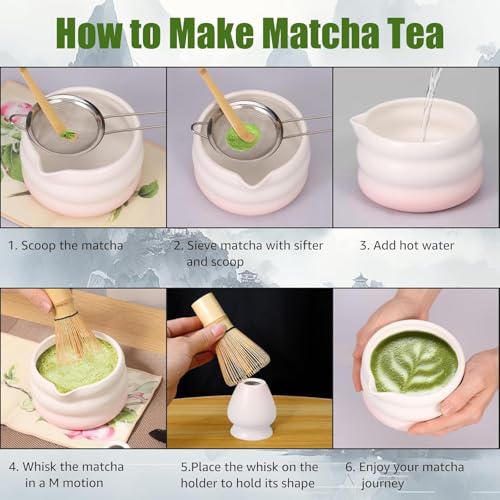Image of NIHUIFDPY 7-Piece Traditional Japanese Matcha Tea Set - Includes Ceramic Matcha Bowl (550ml), Bamboo Whisk (Chasen), Whisk Holder, Scoop & Stainless Steel Sifter - Authentic Home Tea Ceremony Kit