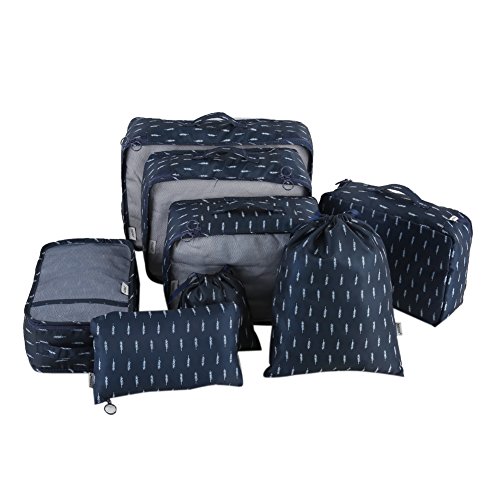 OKBY Bolsa de armazenamento de viagem - 8 peças bolsa de armazenamento de roupa portátil roupa interior embalagem mala de viagem organizador de bagagem acessórios práticos (pena azul marinho)