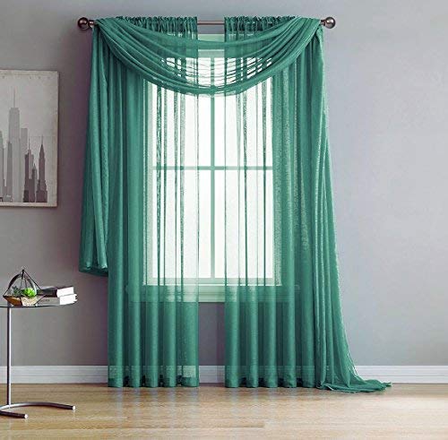 LinenZone Jane - Semi-Sheer Window Scarf (54 x 144) - Elegant Home Decor Window Treatments - Add to Window Curtains for Enhanced Effect (1 Scarf 54" x 144", Dusty Blue)