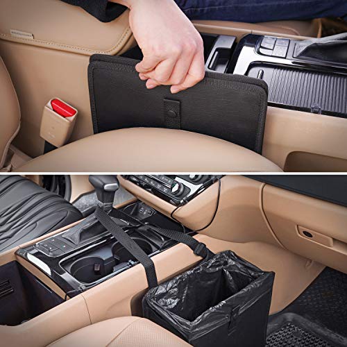 Kmmotors Foldable Hanging Car Trash Can, Car Trash Bag, Car Trash Bin, Vegan Leather And Oxford Clothes Car Organizer, Cute Car Gadgets (Large, Black) #TOP7