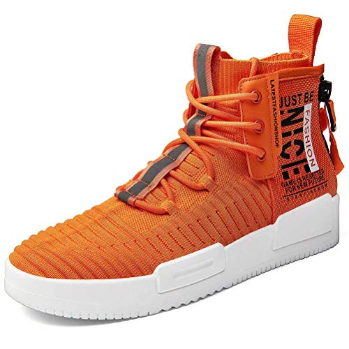 FUSHITON Baskets Homme Chaussure de Sport Fitness Sneakers Running Gym Chaussure de Mode Montante Décontractées Respirante,Orange,44 EU