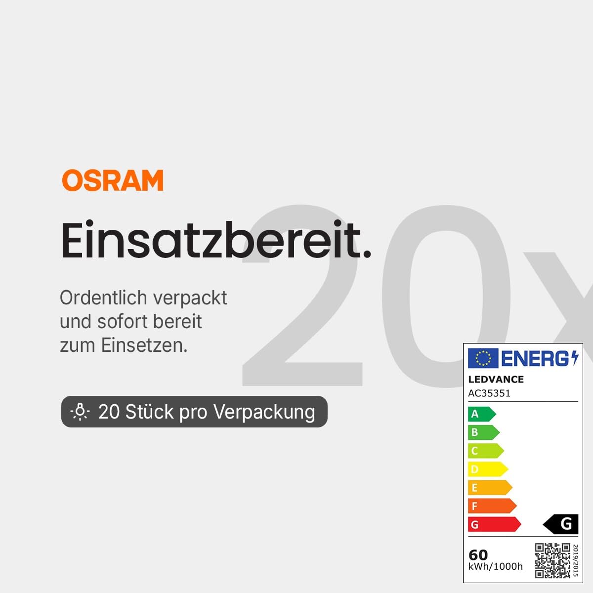 Osram G9 Halogenlampe 230 V - 60 W - 2800 K - 980 lm - Stecklampe - Warmweißes Licht - Dimmbar - 20 Stück