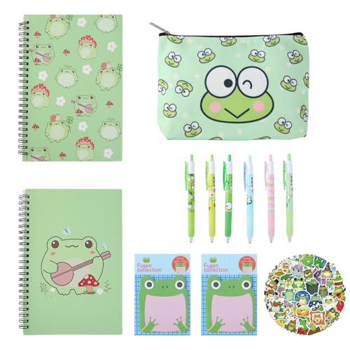 Papeterie Kawaii grenouille : ensemble complet de 12 pièces avec trousse