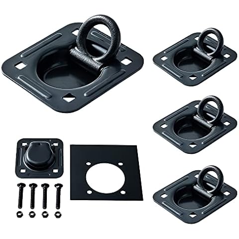 Lonffery 4 Pack Recessed D-Ring Tie Down Anchors (6,000 lb. Capacity), Heavy Duty Kit for Trailer or Deliveries, Black Cover