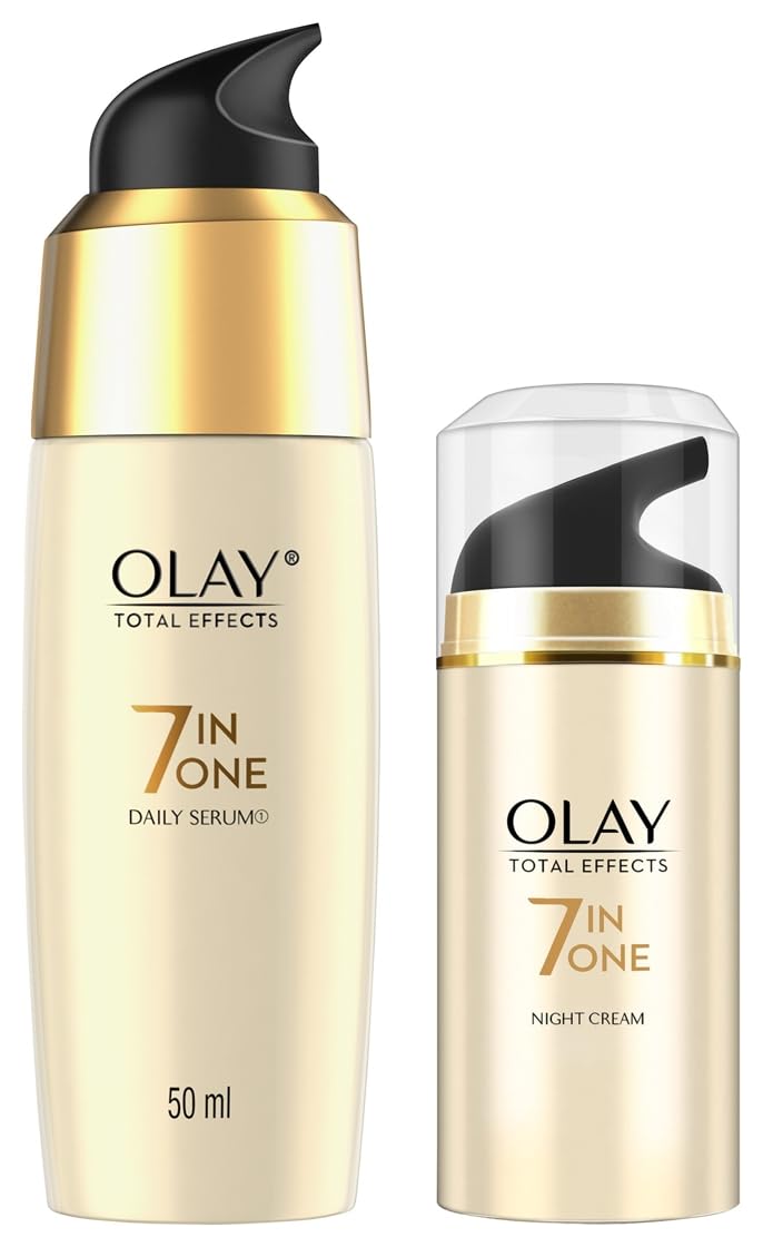 Olay Serum Total Effects 7 in 1, Anti-Ageing Smoothing Serum, 50 ml & Olay Night Cream Total Effects 7 in 1, Anti-Ageing Moisturiser, 20g
