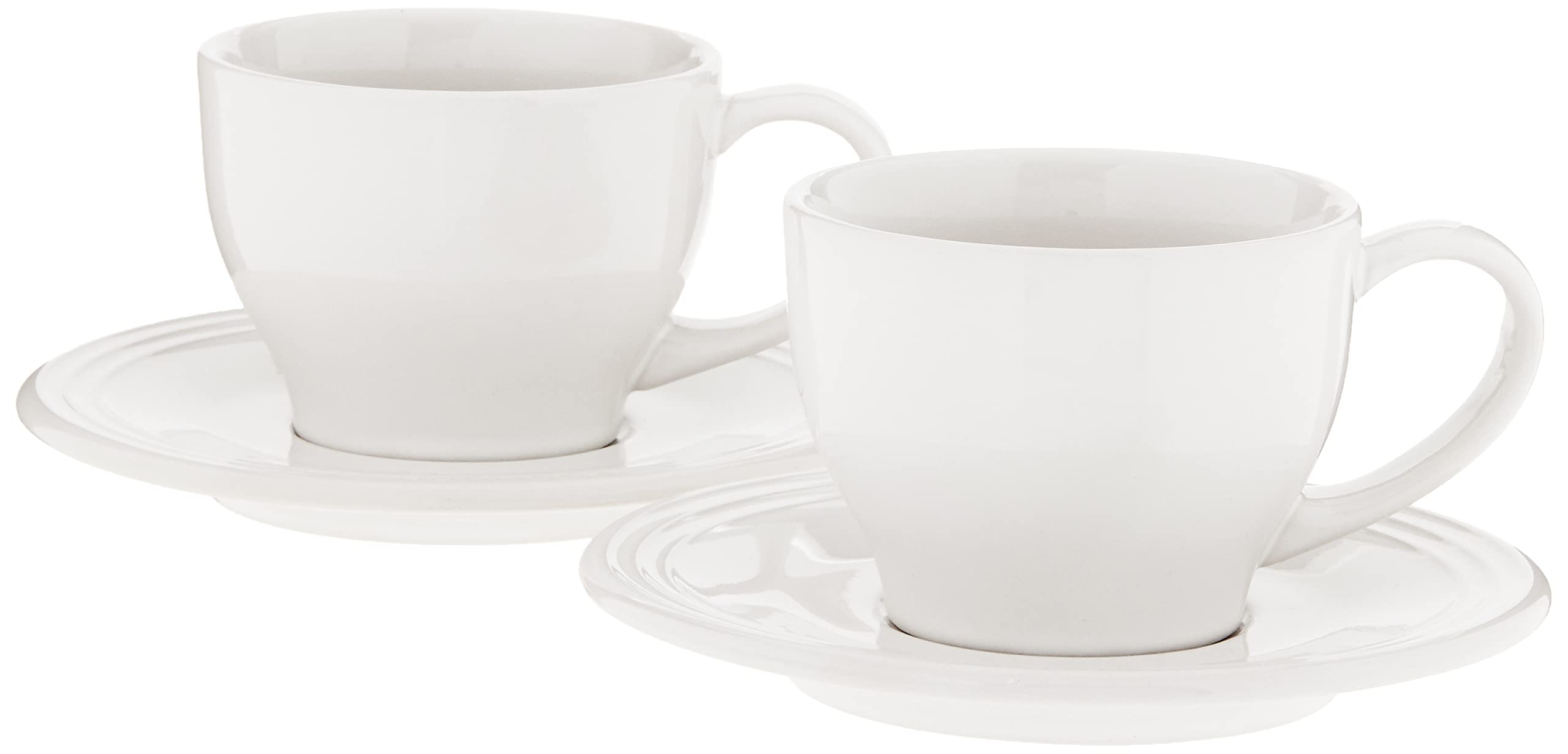 Le Creuset Stoneware Set of 2 Cappuccino Cups and Saucers , 7 oz. each, White
