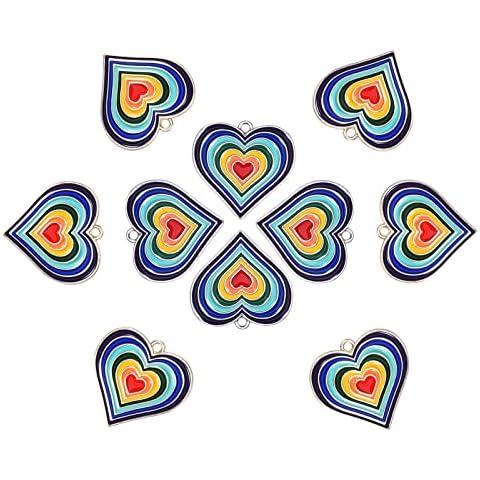 COGCHARGER 10 Pieces Rainbow Heart Charm Alloy Enamel Heart Charms Pendants Valentine's Day Charms for Jewelry Necklace Earring Bracelet Making Cover