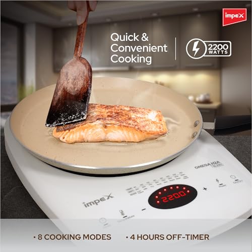 Image of Impex 2200 Watt Induction Cooktop With Full Touch Control | 4 hours Timer Function | Crystalline glass top | Overheat Protection & Auto Turn-Off | 2 Year Warranty | OMEGA H2A SL220 WHITE