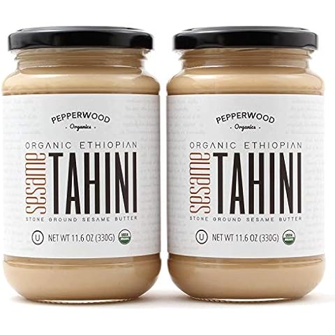 Bio-Tahini-Paste - Steingemahlen, äthiopische Sesam-Tahini-Paste, geschält, ungesalzt, ohne Gentechnik, glutenfrei, koscher, vegan, USDA-biologisch, erdnussfrei, Glas, 330 g (2 Stück) Cover