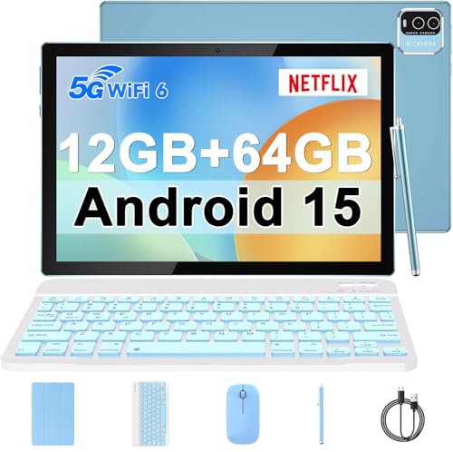 Image of IWEGGO - Android 14 tablet, 10 inch, 8GB RAM+64GB ROM+1TB expandable, 1.8GHz quad-core processor, 2 in 1 tablets with keyboard case and stylus pen, 5G Wifi6, camera