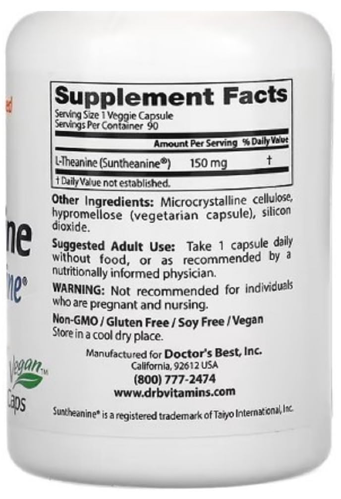 Doctor's Best - L-Theanin mit Suntheanine | Unterstützt Entspannung und Stressabbau - 150mg - 90 Kapseln