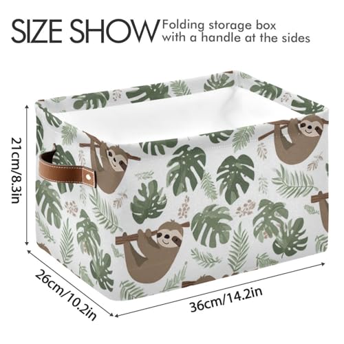 Image of Aslsiy Storage Basket Sloth Tropical Leaves Nursery Bins Baby Box Canvas Clothes Shelf Basket Laundry Hamper Gift Basket for Home Closet 1 Pcs