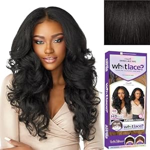 Sensationnel What lace 13×6 wigs – latisha lacefrontal hand tied glueless synthetic with natural density preplucked hairline (Off Black 1B)
