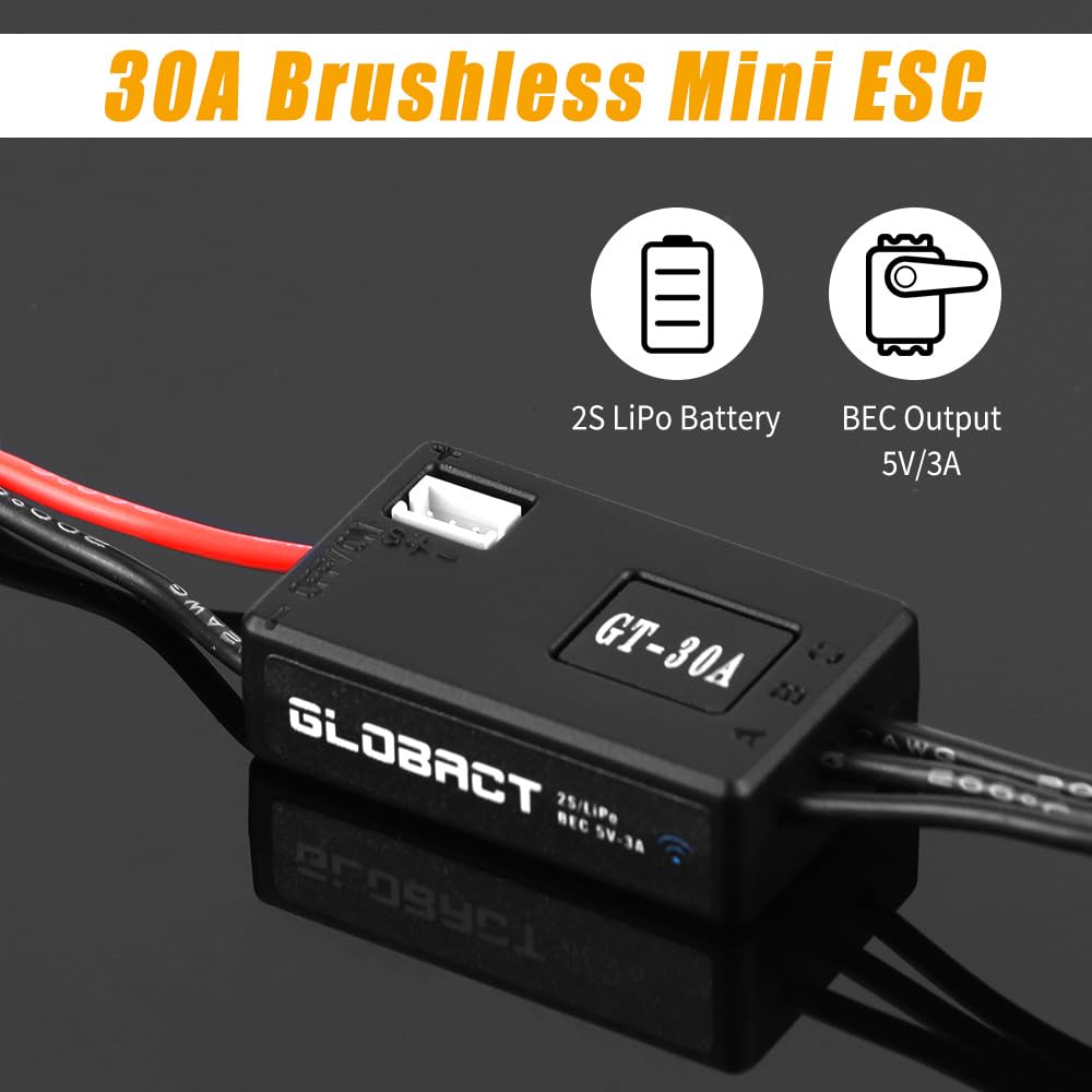 GLOBACT 30A Brushless Mini ESC 5V/3A BEC Output & Adjust Parameters via APP for 1/18 TRX4M FCX18 Ascent-18 1/24 SCX24 FCX24 RC Crawler Upgrade Parts