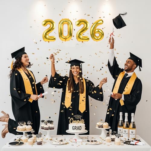 Image of TONIFUL 20 Pcs Number Balloon 2 Set 16 Inch Gold 0-9 Numbers Balloons | Small Custom Digital Mylar Foil Ballons for Birthday Baby Shower Graduation Anniversary 2027 New Year Eve Party Decorations