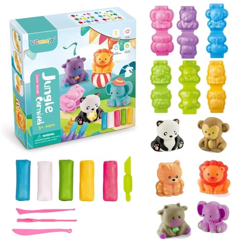 VIDSTW 15 Piezas Juego de Plastilina, Kit de Accesorios de Plastilina con Pasta de Modelado Colorida, Herramientas Plastilina para Niños, Regalos y Juguetes para Niños Niñas (Mundo Selva)