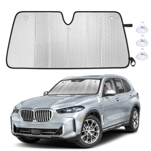 EcoNour Accordion Foldable Windshield Sun Shade Fit for BMW X5 2019-2024 2025 2026 Sunshade Front Car Window Shades Sun Visor Blocks UV Rays & Heat Car Accessories