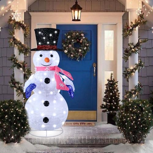 Kemooie 3FT Lighted Snowman Christmas Decorations Pre-Lit Light Up White Collapsible Snowman with Built-in Led Lights Holiday Snowman for Home Indoor Lawn Yard Xmas Dcor