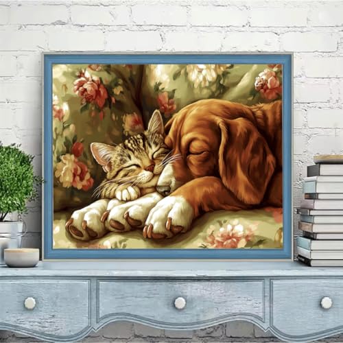 ペイントバイナンバー キット 大人用 猫 犬、DIY 番号絵画 しわ防止キャンバス、初心者ペイントキット 成人儿童数字?画、アクリルペイント ペイントブラシ、 数字油絵 手工 クラフトアート フレームなし ?意?? ホームデコレーションギフ 70x90cm