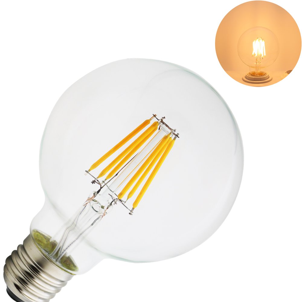 G80 E27, nowe żarówki LED Edison, żarówki energooszczędne, przyjazne dla środowiska, 6 W, AC 220 V, sferyczna żarówka, 2200 K, ciepła biel, kryształowo czyste szkło, 6 sztuk