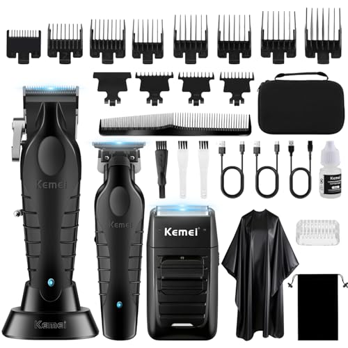 KEMEI Juego de Maquina de Cortar Pelo Hombre y Afeitadoras de Láminas, Cortadoras de Pelo Eléctricas Para Hombres, Inalámbrico Cortapelos, Trimmer con Hoja en T KEMEI Juego de Maquina de Cortar Pelo Hombre y Afeitadoras de Láminas, Cortadoras de Pelo Eléctricas Para Hombres, Inalámbrico Cortapelos, Trimmer con Hoja en T