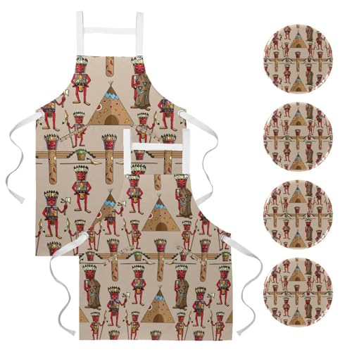 Lot de 2 tabliers de cuisine multicolores motif culture antique africaine