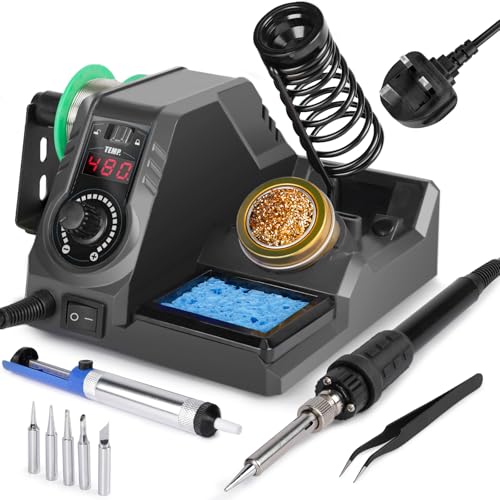 WEP 926LED V3 Black Soldering Station 130W MAX Soldering Iron Kit with Solder Wire 5 Soldering Tips Tweezers Solder Sucker Tip Cleaner Temperature Control Sleep Mode(UK)