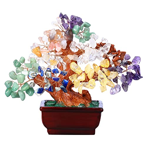 Gehecrst AKDE000247 Natural 7 Chakra Crystal Gemstones Money Tree Reiki Healing Crystal Stones Bonsai Tree Home Office Feng Shui Decoration cover