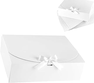 Generic Rustic Elegant Gift Boxes - 10.6x7.9x3.1 Inch, Medium Size, 10 Pack, White, Ribbon Closure, Eco-Friendly, Recommen...