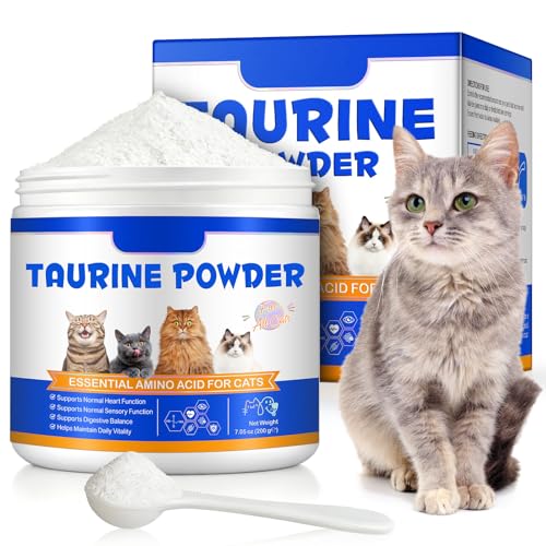 Taurin Katze | Hochreines (99%) Nahrungsergänzungsmittel für Herz & Sehkraft | Taurin Pulver Katze für Kitten Adult & Senior Katzen - Ideal für Barf Nass- & Trockenfutter Alle Lebensphasen 200g